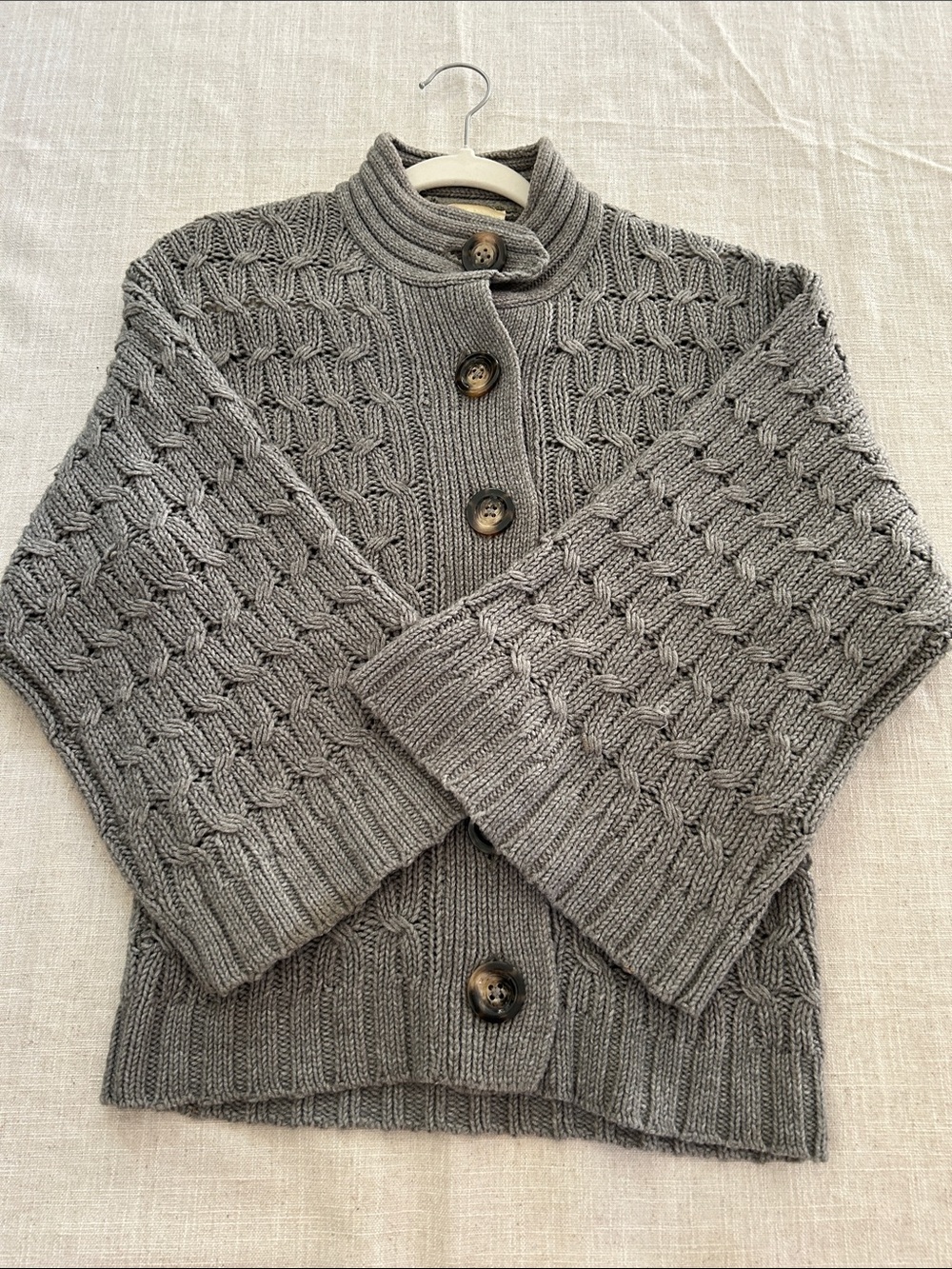 Vintage Old Navy Cable-Knit Cardigan Gray Dramatic Wide Sleeves Women's Small